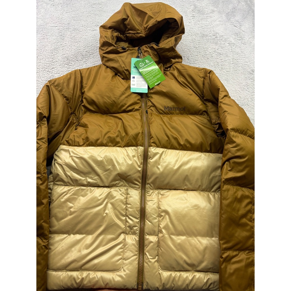 Marmot Guides Down Hoody Mens Small Hazel Light Oak Puffer Jacket M14553 NEW
